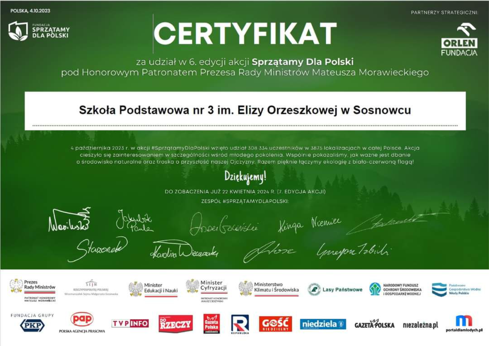 Certyfikat Sprzątamy dla Polski